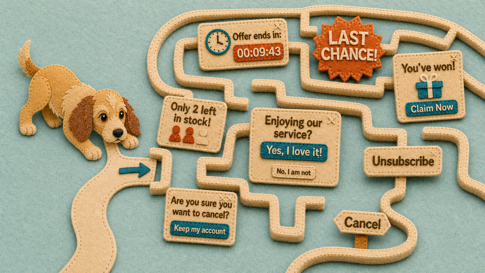 Rosie follows a stitched felt maze through urgency, scarcity and unequal choices.