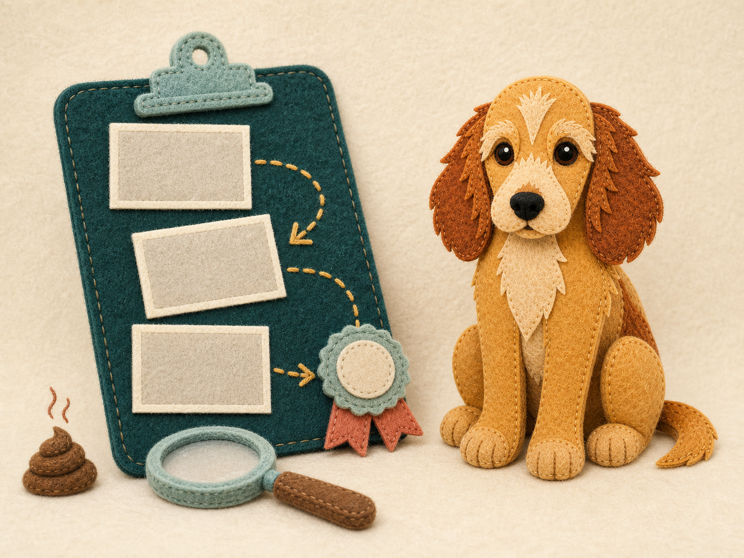 Rosie beside a felt evidence trail, image cards and a magnifying glass.
