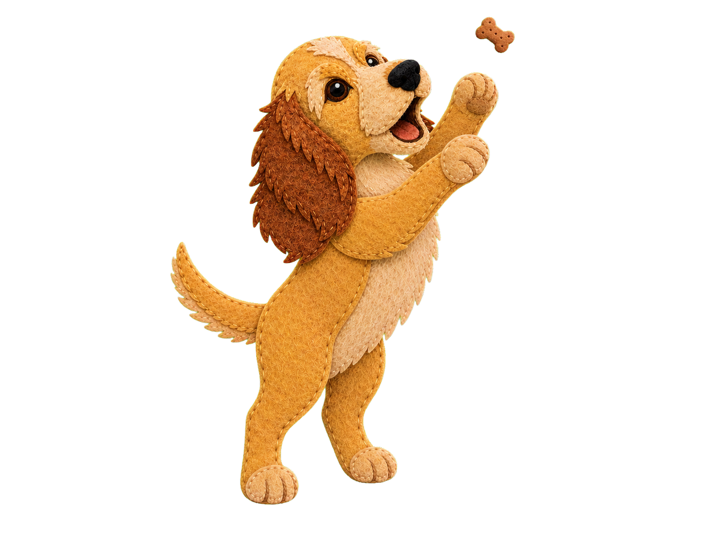 Rosie stands on her hind legs and begs for a dog treat.